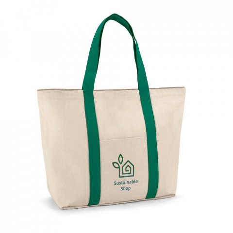 11122. Sacola 100% algod&atilde;o canvas com bolso frontal e interior (280 g/m&sup2;) - Verde