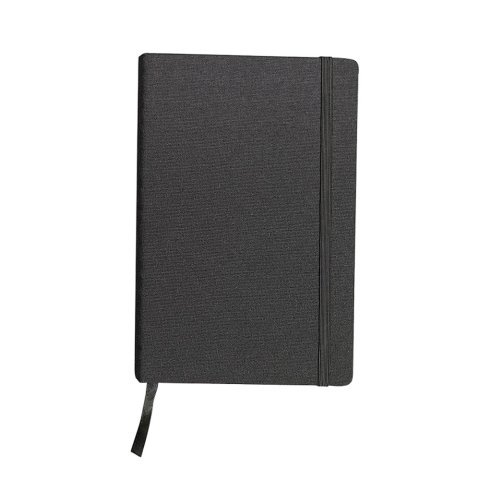 BUARQUE. Caderno A5 de capa dura em tecido poli&eacute;ster reciclado (100% rPET), com p&aacute;ginas n&atilde;o pautadas - Preto