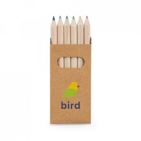 BIRD. Caixa de cart&atilde;o com 6 mini l&aacute;pis de cor - Natural