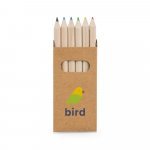 BIRD. Caixa de cart&atilde;o com 6 mini l&aacute;pis de cor - Natural
