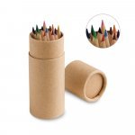 CRICKET. Caixa cil&iacute;ndrica em papel kraft reciclado com 12 l&aacute;pis de cor
