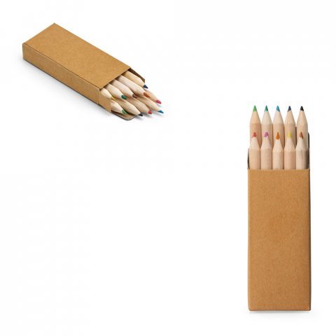 CRAFTI. Caixa de papel kraft reciclado com 10 mini l&aacute;pis de cor