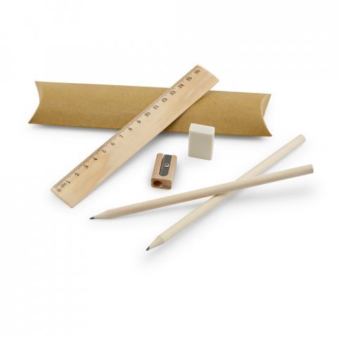 RHOMBUS. Kit de escrita: r&eacute;gua, l&aacute;pis de grafite, borracha e apontador