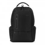 SPACIO SOLID. Mochila para computador port&aacute;til (17") em nylon 150D com 2 compartimentos acolchoados e placa para personaliza&ccedil;&atilde;o - Preto