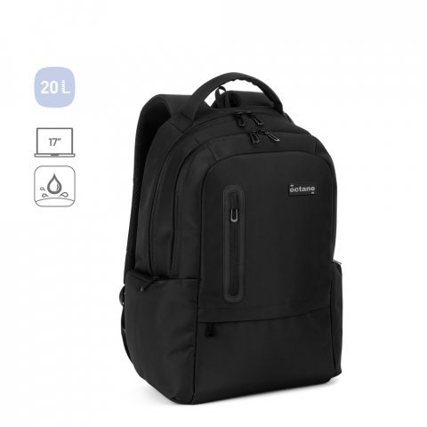 SPACIO SOLID. Mochila para computador port&aacute;til (17") em nylon 150D com 2 compartimentos acolchoados e placa para personaliza&ccedil;&atilde;o