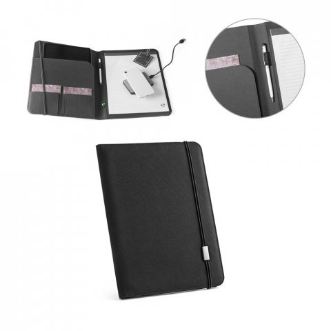 STIGGER. Pasta A4 em poli&eacute;ster 100% reciclado 300D com caderno de p&aacute;ginas pautadas