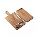 HAVEN. T&aacute;bua de queijos em madeira de ac&aacute;cia com 2 utens&iacute;lios em madeira de ac&aacute;cia e a&ccedil;o inox - Natural escuro