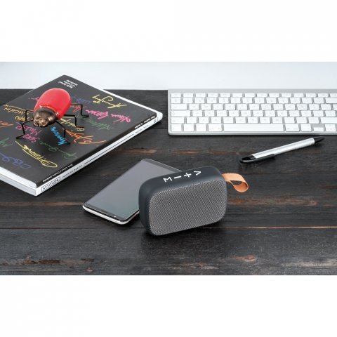 GENT. Caixa de som autonomia de 2h (300 mAh) e microfone, em ABS e poli&eacute;ster - Cinza
