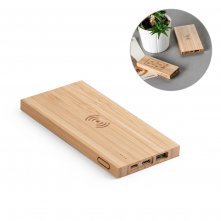 Bateria portátil com carregador por indução (wireless) super-rápido em bambu 5.000 mAh