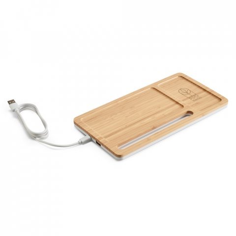 MOTT II. Organizador de secret&aacute;ria (mesa) em bambu e ABS com carregador por indu&ccedil;&atilde;o super-r&aacute;pido (15W) - Natural