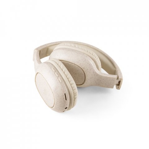 MARCONI. Fones de ouvido wireless dobr&aacute;veis com autonomia de 13h (400 mAh), em fibra de palha de trigo e ABS - Natural