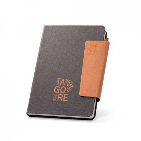 TAGORE A5. Agenda A5 em pele (58% reciclada) - Preto