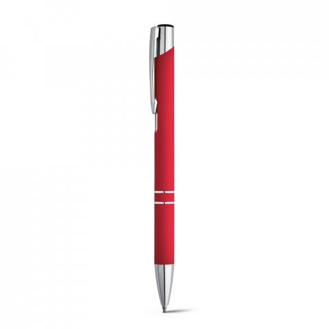 BETA SOFT. Esferogr&aacute;fica em alum&iacute;nio com acabamento emborrachado e escrita em preto - Vermelho