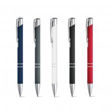 BETA SOFT. Esferográfica em alumínio com acabamento emborrachado e escrita em preto