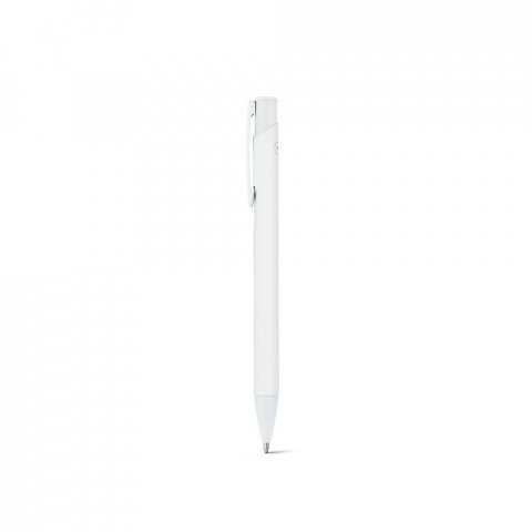 CLINT. Caneta esferogr&aacute;fica em alum&iacute;nio 100% reciclado, com acabamento em borracha e escrita em azul - Branco