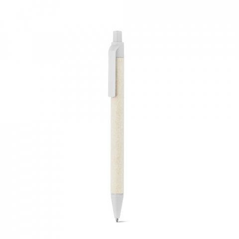 MILINK. Caneta esferogr&aacute;fica produzida atrav&eacute;s de pacotes de leite reciclado com escrita em azul - Branco