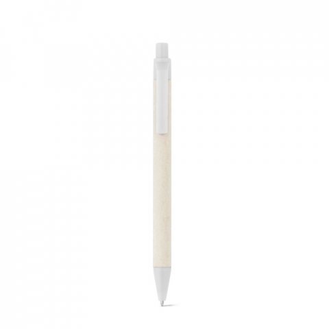 MILINK. Caneta esferogr&aacute;fica produzida atrav&eacute;s de pacotes de leite reciclado com escrita em azul - Branco