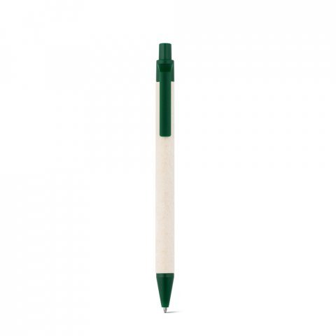 MILINK. Caneta esferogr&aacute;fica produzida atrav&eacute;s de pacotes de leite reciclado com escrita em azul - Verde escuro