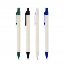 MILINK. Esferográfica produzida através de pacotes de leite reciclado com escrita em azul