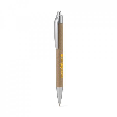 VILA&Ccedil;A. Caneta esferogr&aacute;fica em papel 100% reciclado com escrita em azul - Cinza claro