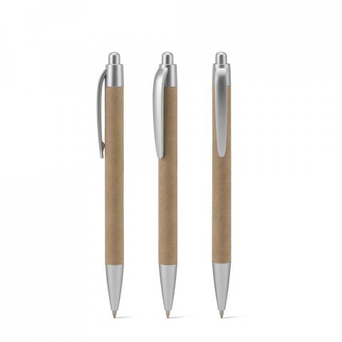 VILA&Ccedil;A. Caneta esferogr&aacute;fica em papel 100% reciclado com escrita em azul