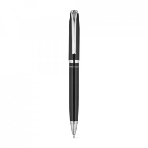 SARAMAGO. Set premium de 1 caneta esferogr&aacute;fica e 1 caneta roller em cobre e a&ccedil;o inox, com escrita em azul - Preto