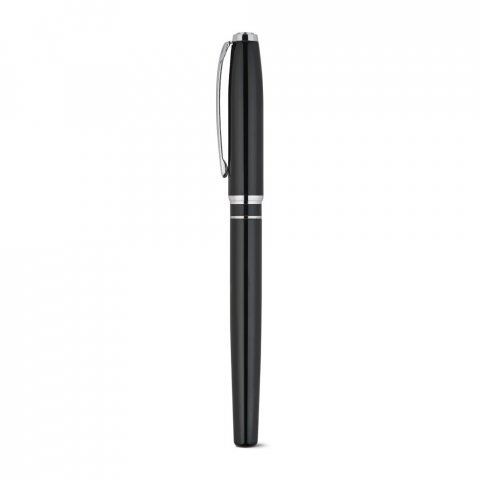 SARAMAGO. Set premium de 1 caneta esferogr&aacute;fica e 1 caneta roller em cobre e a&ccedil;o inox, com escrita em azul - Preto
