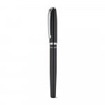 SARAMAGO. Set premium de 1 caneta esferogr&aacute;fica e 1 caneta roller em cobre e a&ccedil;o inox, com escrita em azul - Preto
