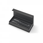 SARAMAGO. Set premium de 1 caneta esferogr&aacute;fica e 1 caneta roller em cobre e a&ccedil;o inox, com escrita em azul - Preto