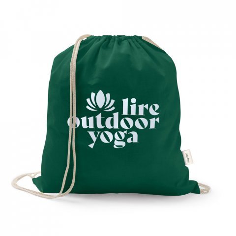 ISTANBUL. Sacola tipo mochila em 70% algod&atilde;o reciclado e 30% poli&eacute;ster reciclado (150 g/m&sup2;) sem tingimento - Verde escuro