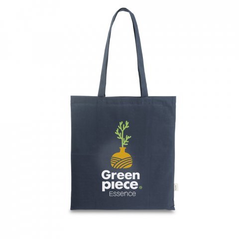 CAIRO. Sacola em 70% algod&atilde;o reciclado e 30% poli&eacute;ster reciclado (180 g/m&sup2;) sem tingimento - Azul marinho