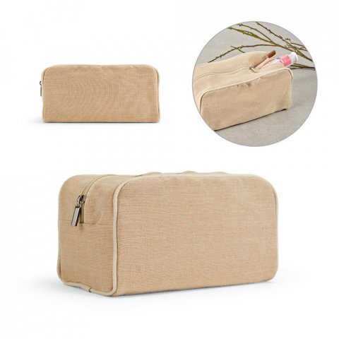 SEYCHELLES. Bolsa de cosm&eacute;ticos em juco (mistura de algod&atilde;o e juta, 260g/m&sup2;) em juco com interior forrado em 70% algod&atilde;o reciclado e 30% poli&eacute;ster reciclado