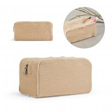 Bolsa de cosméticos em juco (mistura de algodão e juta, 260g/m²) em juco com interior forrado em 70% algodão reciclado e 30% poliéster reciclado