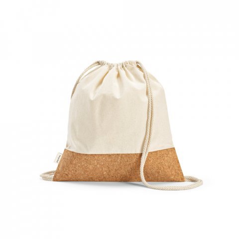 MANAUS BPACK. Sacola tipo mochila em 70% algod&atilde;o reciclado e 30% poli&eacute;ster reciclado (180g/m&sup2;) com base em corti&ccedil;a - Natural claro