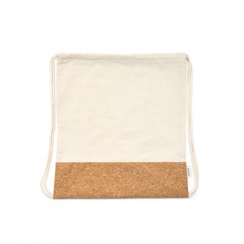 MANAUS BPACK. Sacola tipo mochila em 70% algod&atilde;o reciclado e 30% poli&eacute;ster reciclado (180g/m&sup2;) com base em corti&ccedil;a - Natural claro