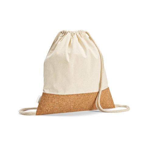 MANAUS BPACK. Sacola tipo mochila em 70% algod&atilde;o reciclado e 30% poli&eacute;ster reciclado (180g/m&sup2;) com base em corti&ccedil;a