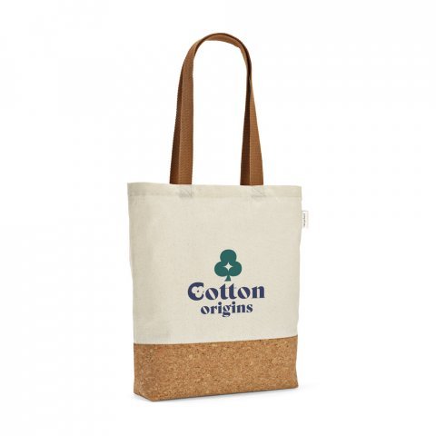 MANAUS. Sacola em 70% algod&atilde;o reciclado e 30% poli&eacute;ster reciclado (180 g/m&sup2;) com fundo em corti&ccedil;a - Natural claro