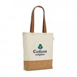 MANAUS. Sacola em 70% algod&atilde;o reciclado e 30% poli&eacute;ster reciclado (180 g/m&sup2;) com fundo em corti&ccedil;a - Natural claro