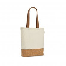 Sacola em 70% algodão reciclado e 30% poliéster reciclado (180 g/m²) com fundo em cortiça