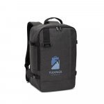 CIES. Mochila desenvolvida para cumprir as dimens&otilde;es exigidas pelas companhias a&eacute;reas em poli&eacute;ster reciclado 600D de alta densidade com acabamento repelente &agrave; &aacute;gua (20 L) - Cinza escuro