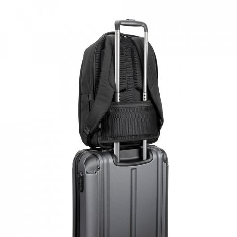 YANGON BPACK. Mochila antirroubo, em poliéster reciclado 600D twill, resistente à água, e bolso para notebook 17.3" 20 L - Preto