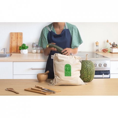 BELIZE. Sacola tipo mochila 100% algod&atilde;o org&acirc;nico (140 g/m&sup2;)