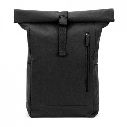 SAINT. Mochila "roll top" em algod&atilde;o reciclado e poli&eacute;ster reciclado (380 g/m&sup2;) - Preto