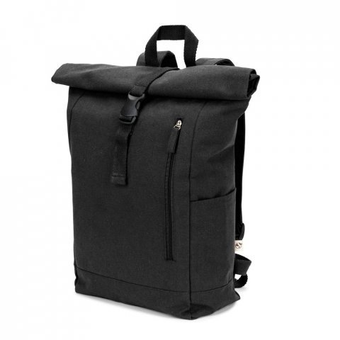 SAINT. Mochila "roll top" em algod&atilde;o reciclado e poli&eacute;ster reciclado (380 g/m&sup2;) - Preto