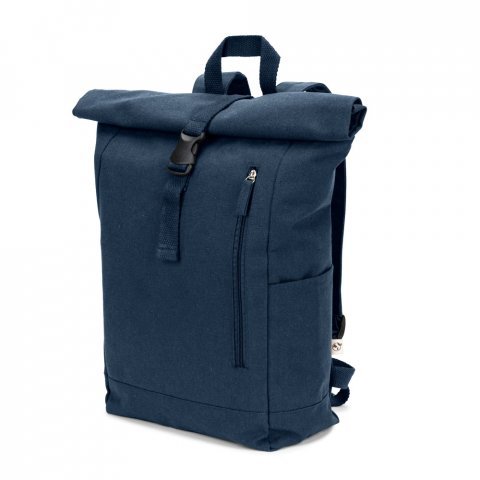 SAINT. Mochila "roll top" em algod&atilde;o reciclado e poli&eacute;ster reciclado (380 g/m&sup2;) - Azul