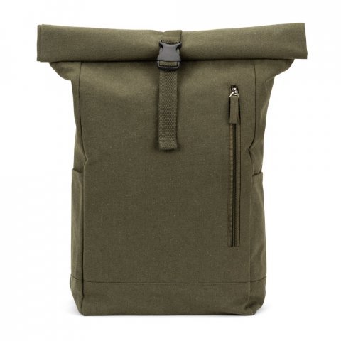 SAINT. Mochila "roll top" em algod&atilde;o reciclado e poli&eacute;ster reciclado (380 g/m&sup2;) - Verde escuro