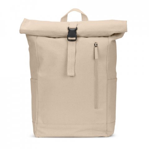 SAINT. Mochila "roll top" em algod&atilde;o reciclado e poli&eacute;ster reciclado (380 g/m&sup2;) - Natural