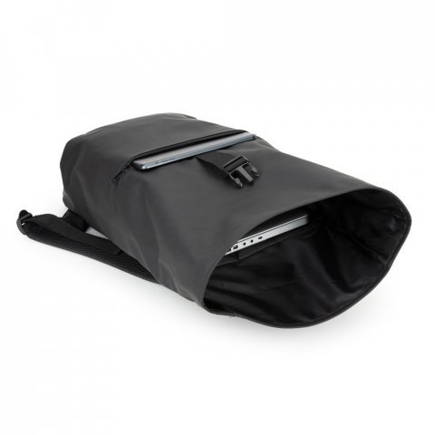 PORTLAND. Mochila "roll top" em PU com bolso para notebook (16") - Preto