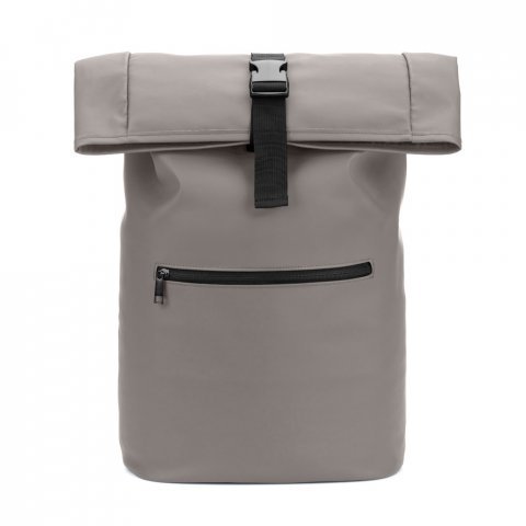PORTLAND. Mochila "roll top" em PU com bolso para notebook (16") - Cinza