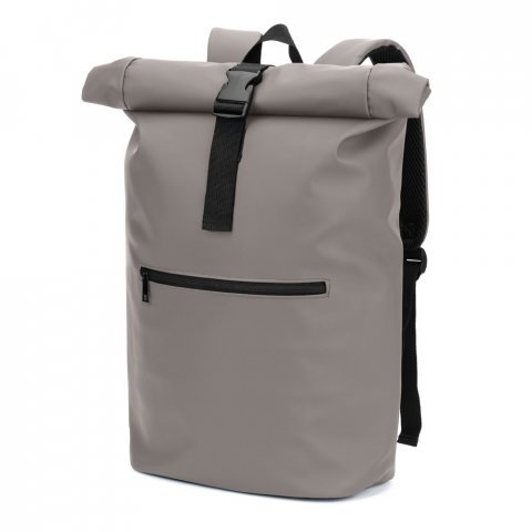 PORTLAND. Mochila "roll top" em PU com bolso para notebook (16") - Cinza